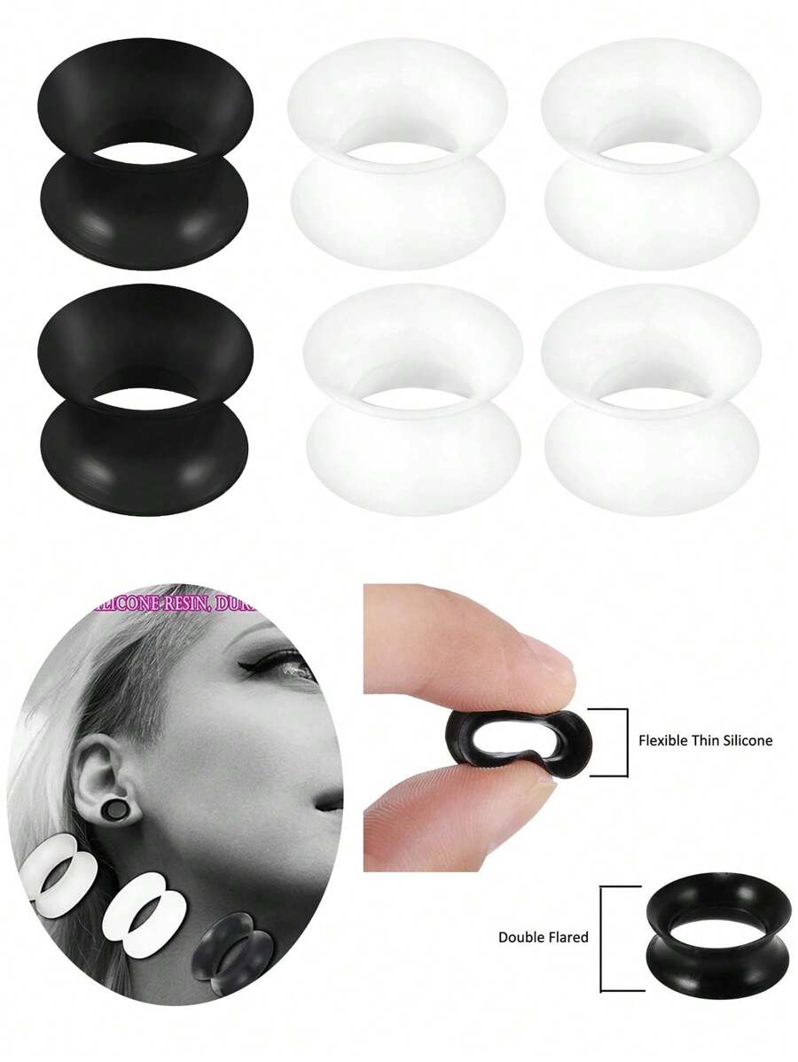 Silicone Flexible Ear Tunnels Gauges Plugs Stretchers Expander Double Flared Flesh Tunnels Ear