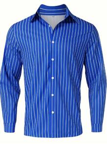 Men Clothes Long Sleeve Casual Stripe Shirt Fashion Top, Fall
