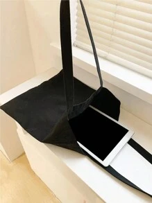 1pc Customizable Large Capacity Shopping Bag, Fashionable Foldable Bag, Simple And Stylish Love Flowers, Full Of Artistic Atmosphere, Reusable Grocery Bag, Featured With Name, Logo, Text, Lightweight, Large Capacity, Casual, Fashionable, Leisure And Shopping Suitable For Outdoor Back To School Travel Shopping, Go Out, Shop, And Have Afternoon Tea Bags Ladies - Black - View 6