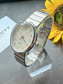 1 Stück modische silberne Damen Lässig Uhr mit Bambusstahlarmband, hochwertiger minimalistischer Zeitmesser für Frauen, Damen, Mädchen, für den täglichen Gebrauch wasserdicht