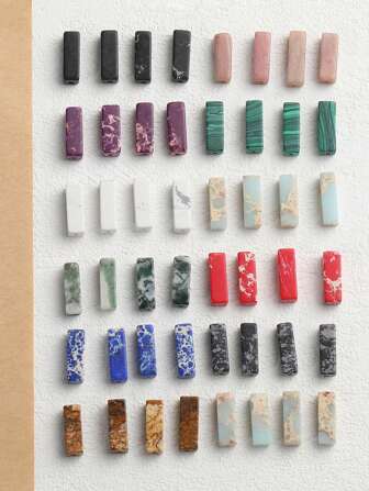 30pcs Random Mix Rectangle Natural Stone DIY Loose Beads, 10pcs Natural Tiger's Eye / Spotted Stones For Girls/Ladies/Women To Make Handmade Energy Birthstones Bracelets, Necklaces, Earrings, Valentines Jewelry Materials