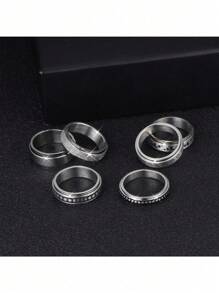 AVYRING 3-6pcs Fidget Rings For Anxiety Stainless Steel Spinner Ring Anti Anxiety Ring Spinning Moon Star Cool Stress Relieveing Rings