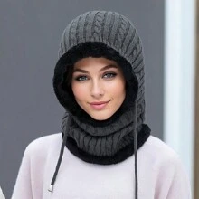 1pc Solid Color Cycling Ear Warmer Hat, Knitted Fleece Lined Thick Beanie Cap, Casual Autumn/Winter