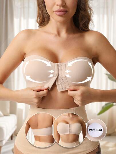 Sujetador sin tirantes para mujer con hebilla frontal, top tubo invisible, sostén sin costuras push up, ropa interior, top corto sexy, ropa interior íntima