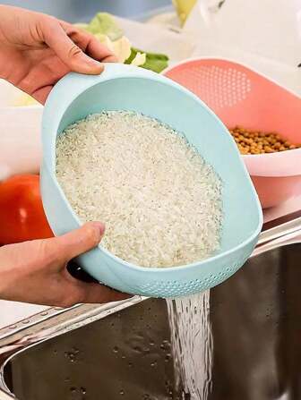 🍀厨房洗米筛沥水篮家用粉色洗米筛沥水篮厨房必备多功能洗米碗塑料水果蔬菜清洗篮