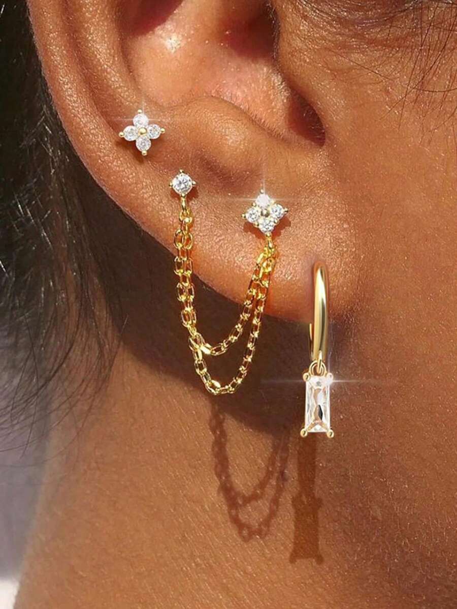 rakol 6 件/套时尚简约金色星叶女士耳环套装，适合女性日常佩戴和装饰女士礼物