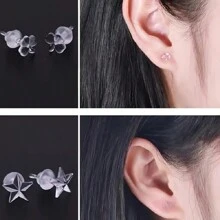 10pcs Transparent Flower Heart Stud Earrings Simple Plastic Ear Jewelry Retro Resin Earrings For Women Daily Wear Valentines - Earrings - View 3