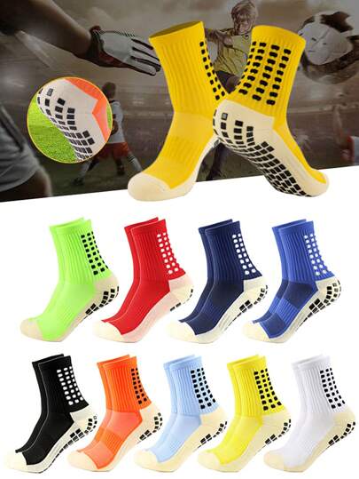 1 Pair Men And Women Grip Soccer Socks Anti-Slip Non Slip Athletic Crew Socks For Football Basketball Sports, For Gym, Fall