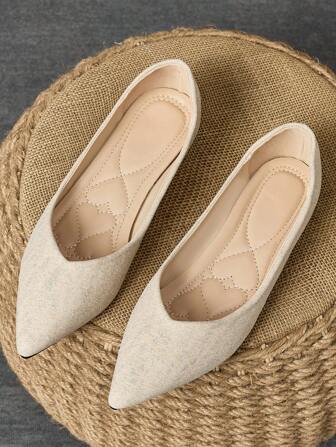 WHDXY 女士平底纯色乐福鞋，尖头办公室工作通勤平底鞋，舒适四季一脚蹬