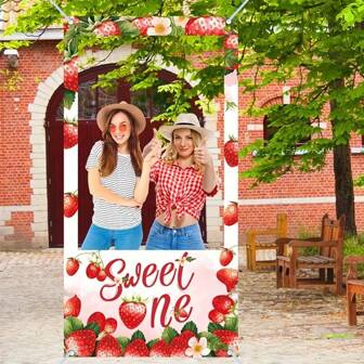 1pc Hollow Photo Frame Banner, Strawberry Series Party Photo Frame, Photo Decoration Background, Outdoor Birthday Party, Daily Party Photo Atmosphere Decoration Prop