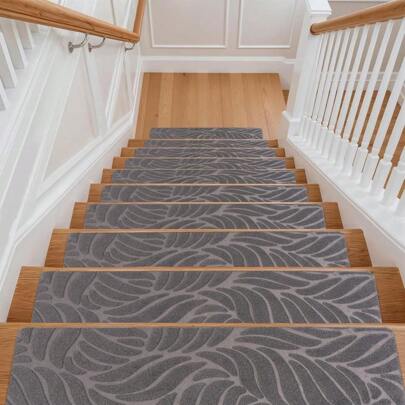 15PCS Anti-Slip Stair Tread Pads - 65x20cm Carpet Stair Treads Mats Self Reused Step Protectors Cover Mat For Kids Elders Pets Stair Carpet Tiles Black (Gery)