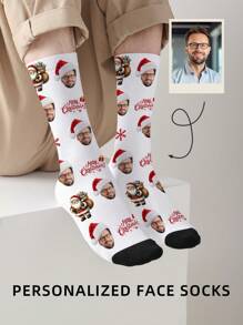 1 Pair Customized Christmas Expression Socks, Customized Photo Socks, Customized Printed Socks, Personalized Funny Expression Socks, Customized Image Socks, Can Print Any Expression On Socks, Christmas Gift, Anniversary Gift, Valentine's Day Gift, Birthday Gift, Wedding Gift, Mother's Day Gift, Father's Day Gift, Gift For Best Friend, Gift For Parents, Gift For Boyfriend/Girlfriend, Gift For Her - Multicolor - View 2