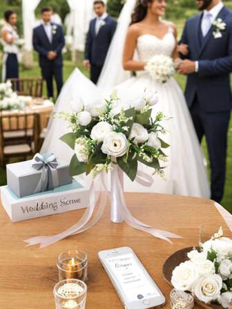 1 件装丝绸玫瑰婚礼花束伴娘、新娘手花适用于婚礼道具情人节