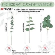 15/30/60 件（3 种）逼真的人造植物桉树叶非常适合婚礼花束和餐桌装饰家居情人节新年礼物装饰，情人节，礼物 - 彩色 - 查看 10