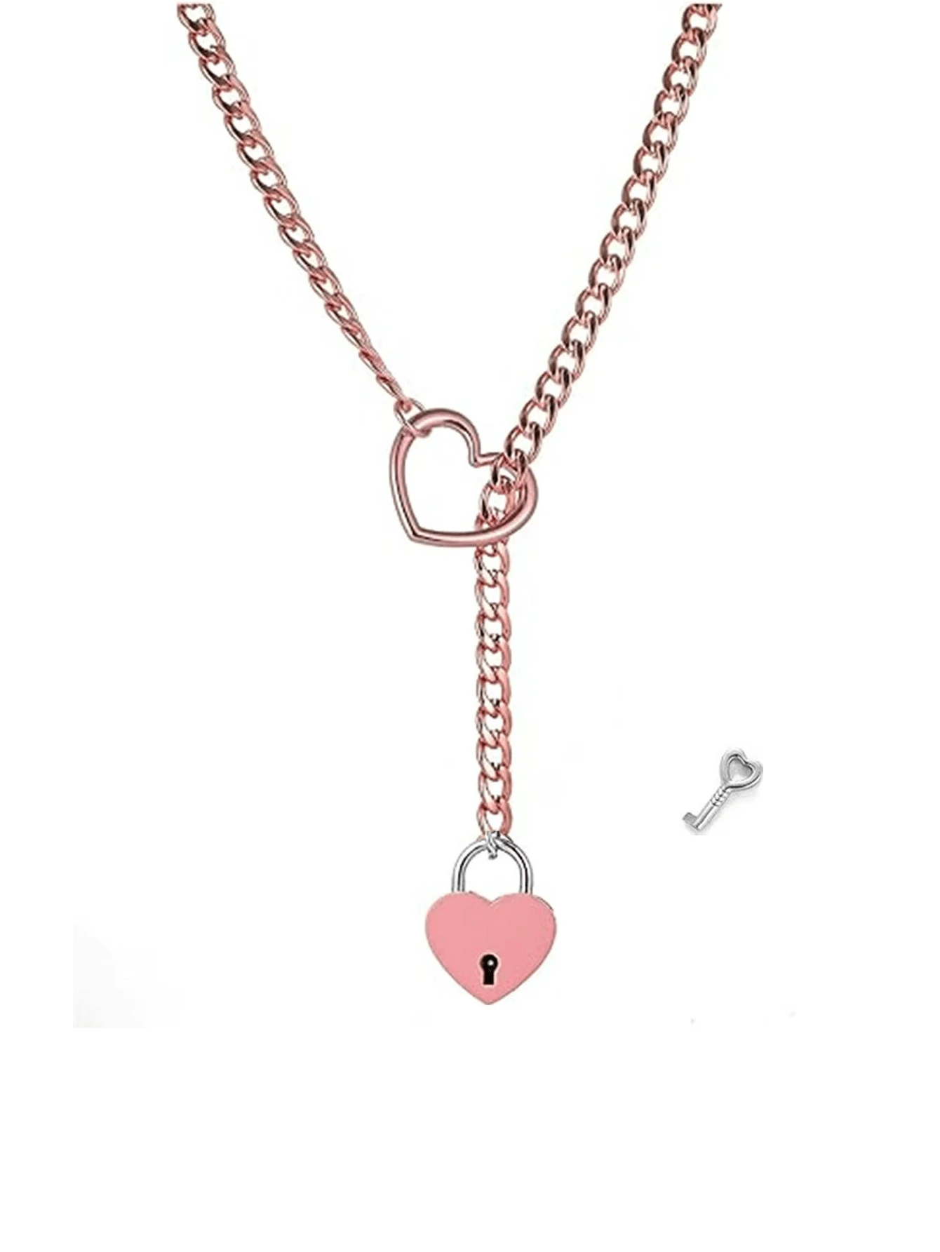 1pc Minimalist Stainless Steel Y-Shape Sliding Chain Heart Lock & Key Necklace, Suitable For Women Daily Wear Valentines,Mom,Mother,Mother's Day,Gift