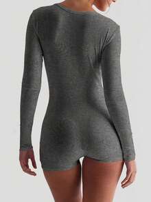 Mystra 休闲纽扣装饰修身连体裤，春秋季优雅 - 深灰色 - 查看 5