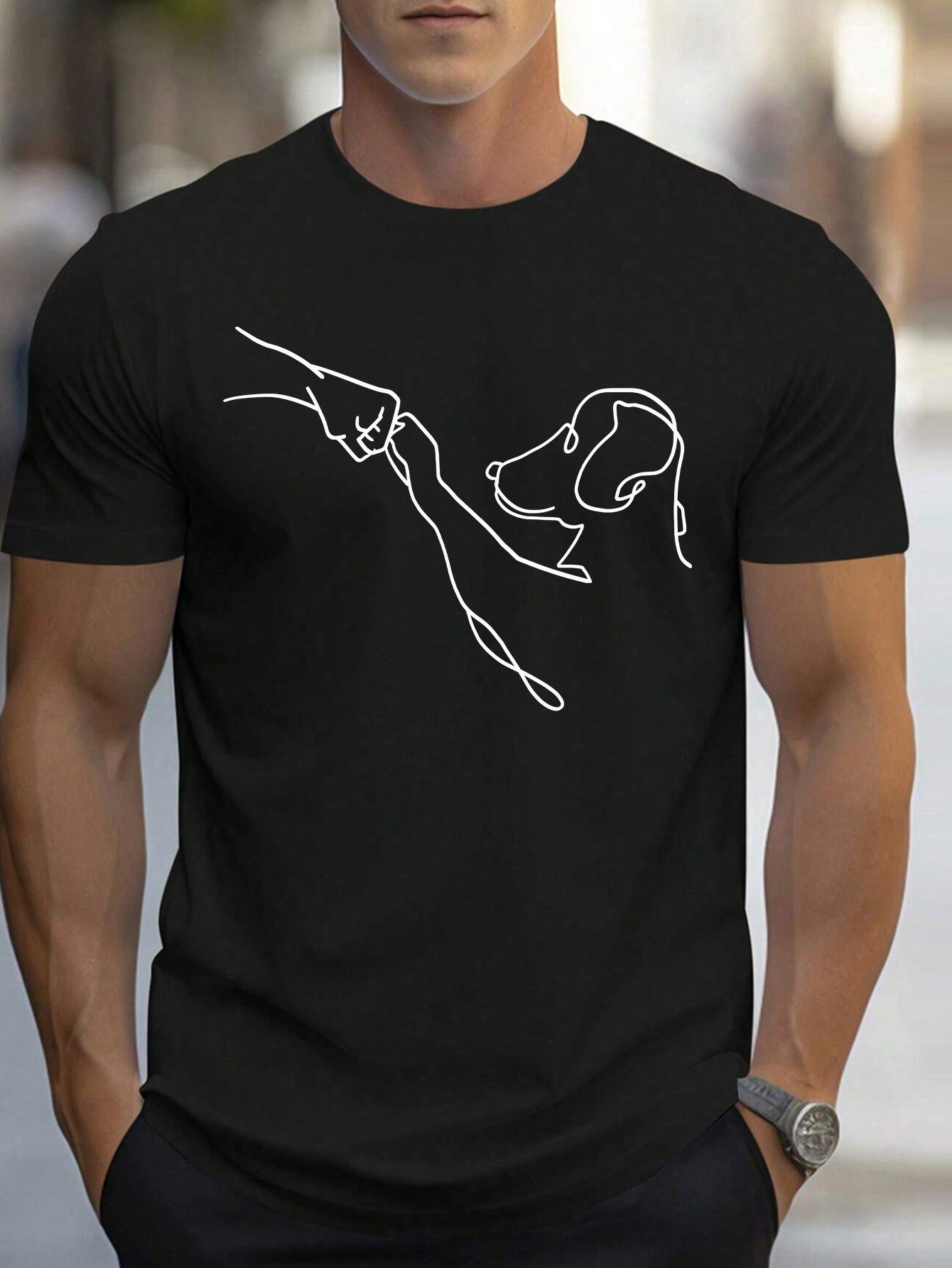 Men's Summer Dog Print Crew Neck Short Sleeve Casual T-Shirt