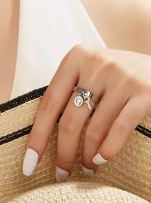 1pc 18K Gold Plated Gorgeous Style Stainless Steel Cubic Zirconia Rings Ladies Jewelry Wedding Party Dating Gift - LMSZ and Key Ring - View 10