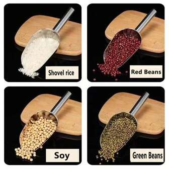 1pc Stainless Steel Thickened Ice Scoop, Flat Bottom Scoop For Ice Cubes, Sugar, Tea Leaves, Rice, Flour And Other Grains, Random Packaging