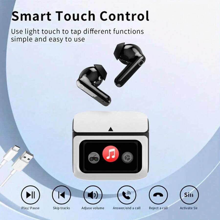 2024 新款 X36 入耳式智能 LCD 触摸屏耳机，带触摸控制的无线耳塞，TWS，长电池寿命，低延迟 ANC 防噪音运动耳塞，内置麦克风，可切换音质，兼容 iOS/Android，非常适合户外运动、跑步、骑自行车、驾驶、健身和游戏 - 黑色 - 查看 1