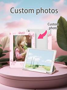 Customized Photo IPad Protective Case & Bow Leather Sleeve Compatible With IPad 10.2, IPad Pro 11-In.(M4)-2024, Tab S7/S8 11 Inch, Tab A7 Lite 8.7 Inch, Support Sleep/Wake, Stylus Slot, Ideal For Newborn, Kids, Family, Christmas, New Year Gift