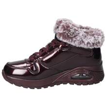 Skechers Damskie zimowe botki Skechers Uno Rugged Fiesty – Burgundowe botki powlekane – Sznurowane botki – Z Shearling – Na zimę – Średni klin – Model 168126-BURG