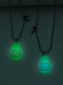 2pcs Luminous Turtle & Heart Pendant Necklace Set, Couple/Friendship Jewelry Gift, Fashionable Accessory Valentines