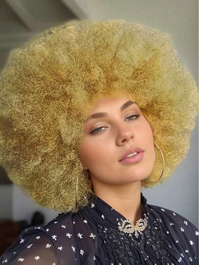 Afro Muitlcolor Wig 70s Curly Wigs For Women Glueless Afro Wigs Large Bouncy And Soft Natural Looking Full Wigs Big Afro Puff Wig With Bangs Synthetic Hair Afro Wig For Daily