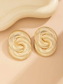 1 对夸张时尚几何金属条纹圆形耳环，简约复古粗珠宝耳环，女士日常、派对和节日装饰、礼物、时尚配饰套装 - 金黃色 - 查看 7
