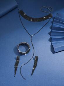 1 pereche de cercei + 1 colier + 1 brățară Set bijuterii elegant negru aur placat cu argint încrustat cu strass în mai multe culori pentru a alege ținutele de zi cu zi