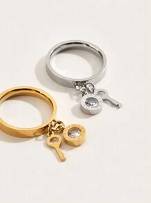 1pc 18K Gold Plated Gorgeous Style Stainless Steel Cubic Zirconia Rings Ladies Jewelry Wedding Party Dating Gift - LMSZ and Key Ring - View 7