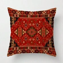 4 Stücke Kissenbezüge mit Stammes-Rot-Schwarz-Blumenmuster wie Teppich, Wurfkissenbezüge im Landhausstil für Sofa und Couch