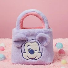 Miniso 迪士尼米奇毛绒手提包 - 紫粉色双面收纳袋 - 时尚百搭卡通毛绒斜挎包 - 女士生日礼物手提包 - 紫色 - 查看 8