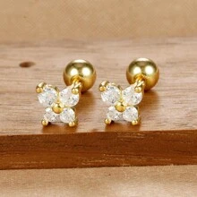 2pcs Stainless Steel 12 Zodiac Birthstone Tiny 18K Gold Plated Earrings, Cubic Zirconia Butterfly Inlaid, Suitable For Party & Wedding Wear - Butterfly - View 22