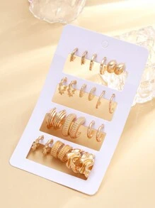24pcs Minimalist Geometric Style Earrings Set, Women Summer Multi-Occasion Gift - Style 1 - View 5