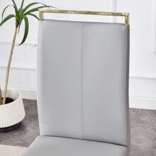 Table And Chair Set.Subtle Luxury Clear Tempered Glass Dining Set - 71"X35.4" With 8 Light Gray PU Chairs.C-Tube Gold Metal Chair Legs.Bring A Comfortable Home Experience To The Kitchen Bedroom.