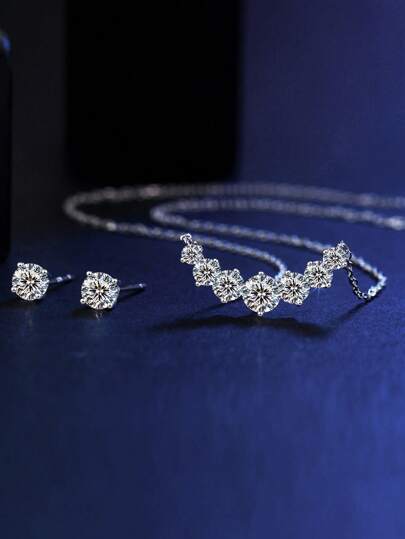 1 Set Gioielli in argento sterling 925 composto da Collana con Pendente e Orecchini, con Zirconi Cubici Scintillanti a Forma Rotonda, Elegante Set per Matrimonio, Cerimonia Nuziale o Eventi Formali, Adatto per Donne