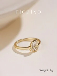 FICCINO 蝴蝶可调节戒指，镀金方晶锆石，可打开，适合送礼活动、情侣周年纪念、圣诞节，附赠礼品盒 - 1472r - 查看 4