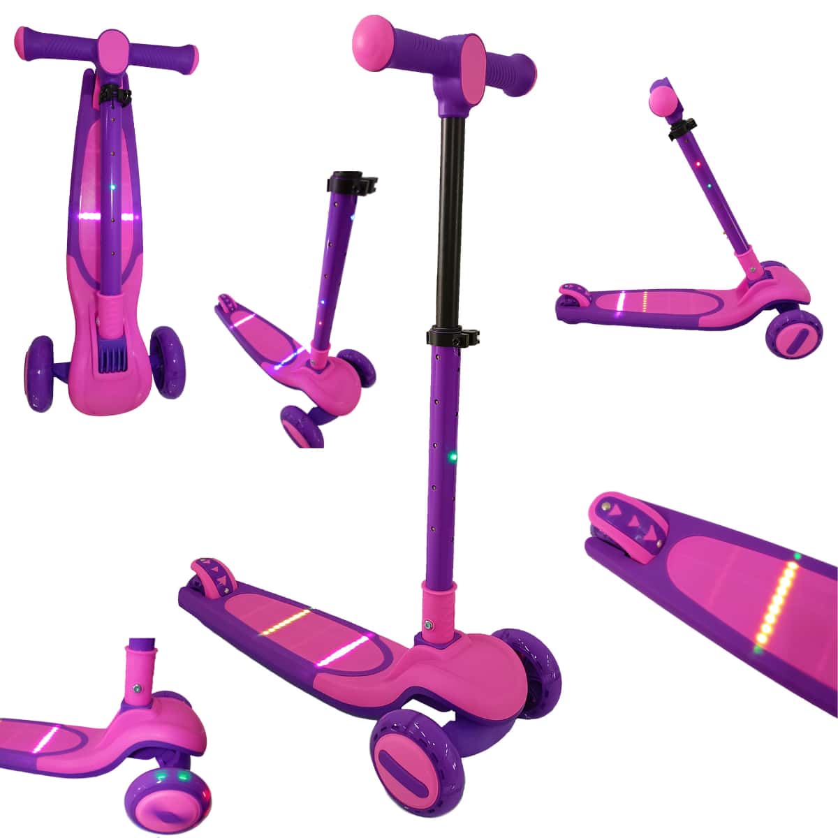 Patinete Infantil dobrável com Led 3 rodas até 50Kg Dream Light Rosa