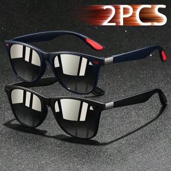 2 件时尚复古方形男女通用时尚眼镜奢侈品牌设计师时尚眼镜时尚热带海滩度假夏季粉彩矩形眼镜度假装扮男士太阳镜经典驾驶钓鱼旅行购物户外运动旅游露营登山休闲护目镜复古旅行司机时尚眼镜男女眼镜