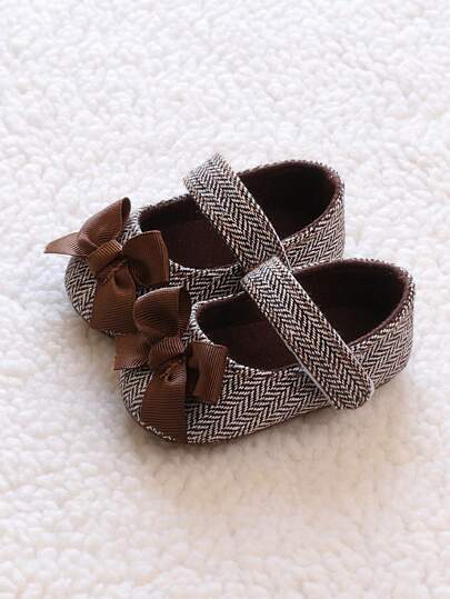 1 Paar Mädchen Stoff Süße Schleife Flache Lässig Slip-On Schuhe, geeignet für Frühling & Herbst