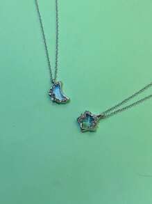 2入組星星和月亮設計情侶鎖骨項鏈