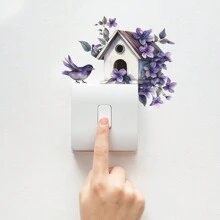 1 pieza Pegatina decorativa para interruptor con diseño de casa de pájaros pintada y flores, regalo para cumpleaños, graduación, pegatinas personalizadas - Multicolor - Ver 7