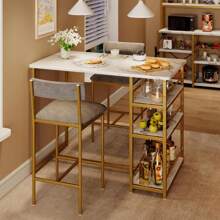 Juego de mesa de bar de 3 piezas, mesa de bar, mesa de comedor con 2 sillas acolchadas y 3 estantes, mesa de cocina, mesa pequeña para mostrador, taburete de bar, grupo de comedor para 2 personas, diseño industrial
