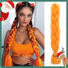 圣诞红黄绿白 24 英寸合成长辫接发大号渐变色多彩虹色混合钩针发饰女士 DIY 发型 - 彩色 - 查看 12