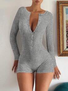 Mystra 休闲纽扣装饰修身连体裤，春秋季