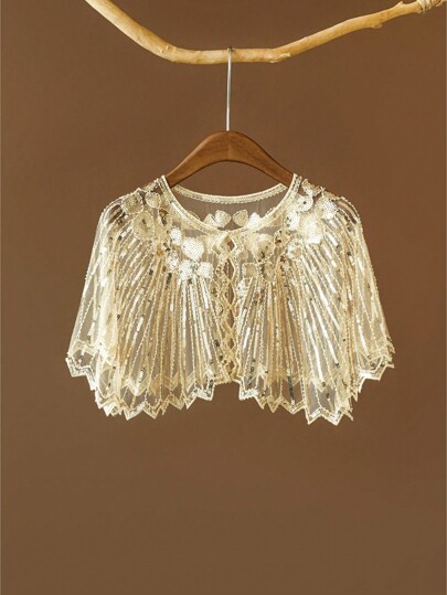 1920s Sequin Flapper Shawl Vintage Thin Breathable Shiny Cape Elegant Style Outside Short Cloak For Women Banquet