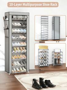 Large Shoe Rack,9 Tier Shoe Organizer With Nonwoven Fabric Cover, Shoe Storage Shelf For 40-50 Pairs Of Shoes, Entryway, Suitable For Sneakers, High Heels, Flats, And Boots, Grey - Xám - Xem 2