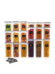 4/5/6/7/9/12/15/24/36pcs,Airtight Food Storage Containers Set With Lids - Perfect For Kitchen Pantry Organization And Storage Of Cereal, Rice, Pasta, Tea, Nuts, And Coffee Beans - Dishwasher With Labels And Marker Included - Black and White - View 1