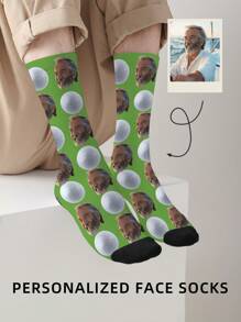 1 Pair Customized Face Design Men Mid-Calf Socks, Put Any Face On Socks, Personalized Socks With Handsome Guy Or Beautiful Girl Photos, Fun Customized Golf Image Couple Mid-Calf Socks, Suitable For Valentine's Day, Birthday Gifts And Other Occasions - Multicolor - View 7